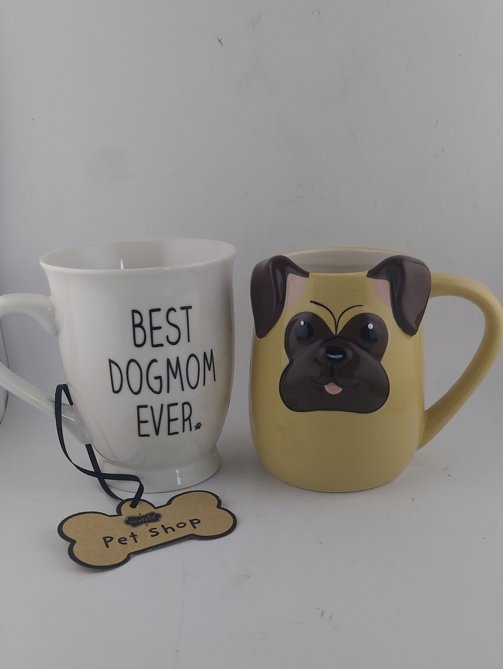 Vintage Yellow Pug Face Ceramic Mug